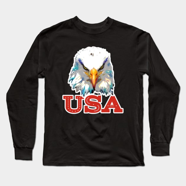 Red USA Eagle Head Long Sleeve T-Shirt by Coron na na 